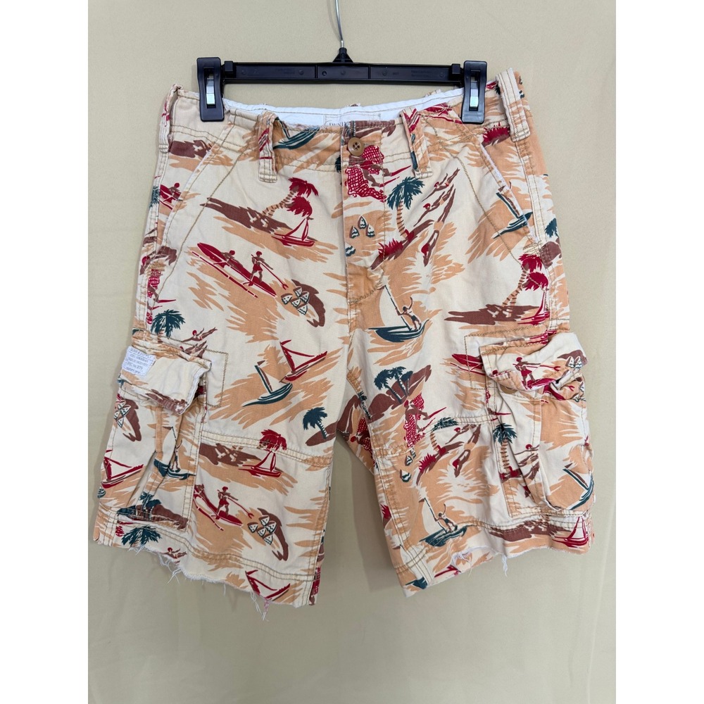 Denim & Supply Cargo‎ Shorts Mens 30 Tan Hawaiian Tropical Print Surf Summer RL